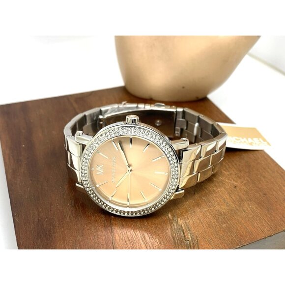 Michael Kors Women's Watch MKO-1050 Quartz Rose Dial Silver Stainless Steel 38mm - Picture 8 of 14